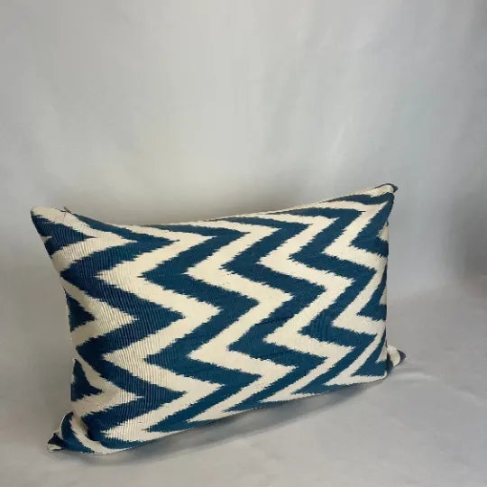 Modern Turkish Modern Blue Silk Ikat Pillow Cover For Sale - Image 3 of 6