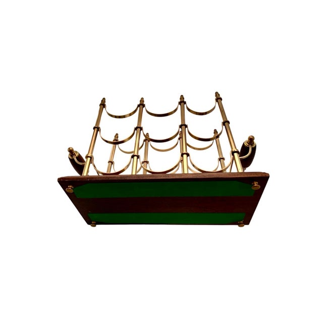 Wood Late 20th Century Bottle Holder 6 Section Brass on Wood Base Vintage MCM Hollywood Regency Decor For Sale - Image 7 of 7