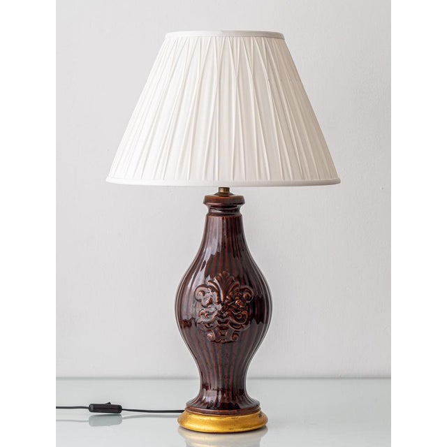 1960s Hollywood Regency Chocolate Brown Ceramic Table Lamp For Sale - Image 14 of 14