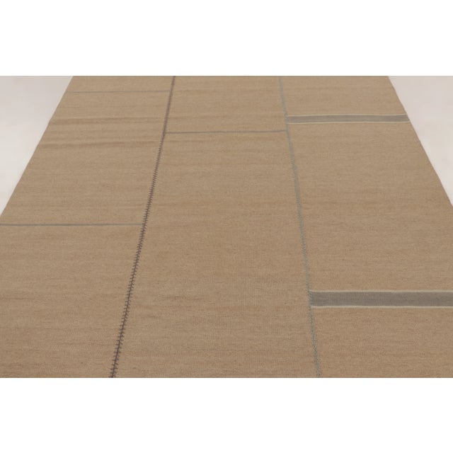 Rug & Kilim Rug & Kilim’s Contemporary Kilim With Rectangular Designs in Beige & Blue For Sale - Image 4 of 10