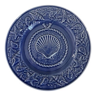 Vintage Bordallo Pinherio Cobalt Blue Sea Shell Motif Decorative Plate For Sale
