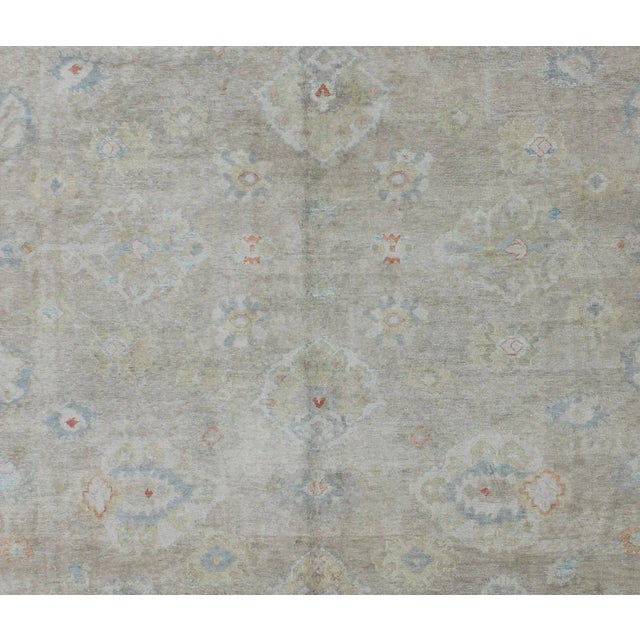 Early 21st Century Large Turkish Oushak Rug With Neutral Color Palette and All-Over Flower Design by Keivan Woven Arts For Sale - Image 5 of 6