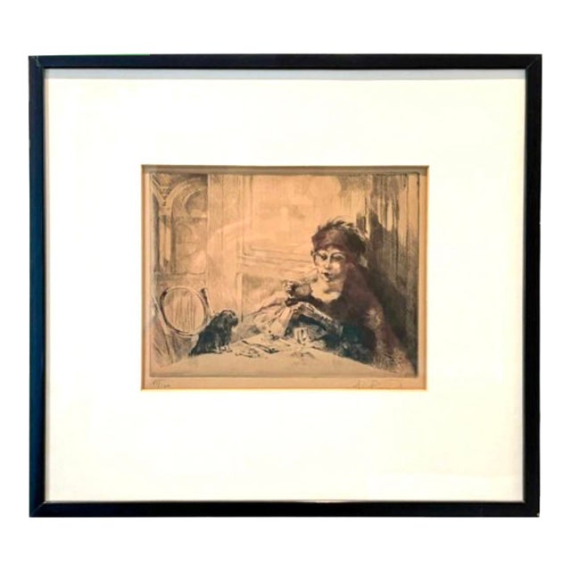 Antique Etching, "La Femme Au Chien", Auguste Brouet (French, 1872-1941) For Sale
