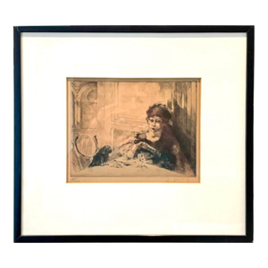 Antique Etching, "La Femme Au Chien", Auguste Brouet (French, 1872-1941)