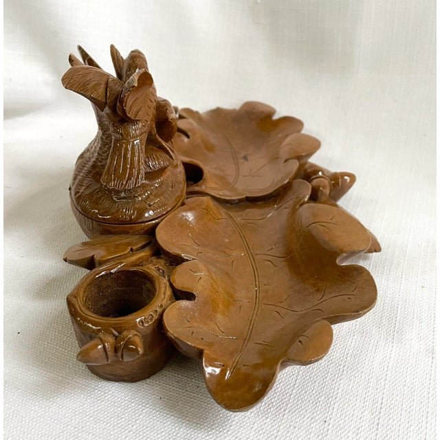 Mid 20th Century Vintage Black Forest Carved Wood Inkwell For Sale In Monterey, CA - Image 6 of 8
