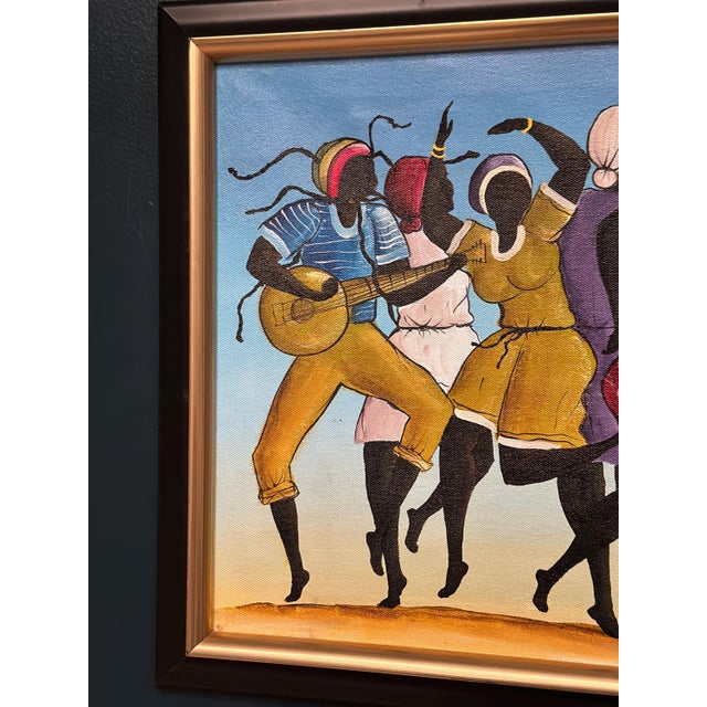 Mid-Century Modern R. Shaw, Dancing Figures with Instruments, 1950s, Oil Painting on Canvas, Framed For Sale - Image 3 of 15