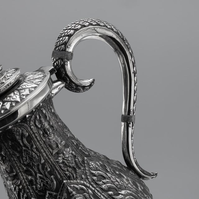 Thai Silver Tea Service on Tray, 1950s, Set of 6 For Sale - Image 16 of 18