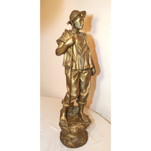 Large Antique Gold Gilded Metal Sheep Herder Paysan Figural Statue Sculpture For Sale - Image 4 of 12
