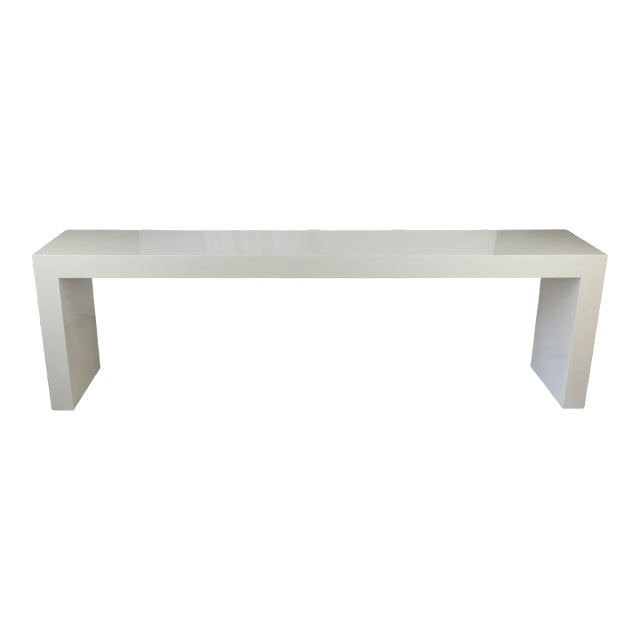 Custom 90" Oversized Waterfall Console Table in Creamy White For Sale