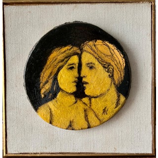 Frank Kleinholz, Glazed Ceramic Sculpture Plaque WPA Artist NYC Frank Kleinholz Couple of Lovers, c.1950's-1960's For Sale
