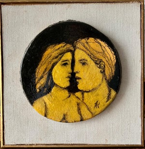 Frank Kleinholz, Glazed Ceramic Sculpture Plaque WPA Artist NYC Frank Kleinholz Couple of Lovers, c.1950's-1960's