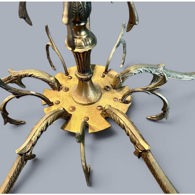 Vintage Hollywood Regency Brass Chandelier 5 Light-Gothic Spanish Revival-as Is For Sale - Image 10 of 11