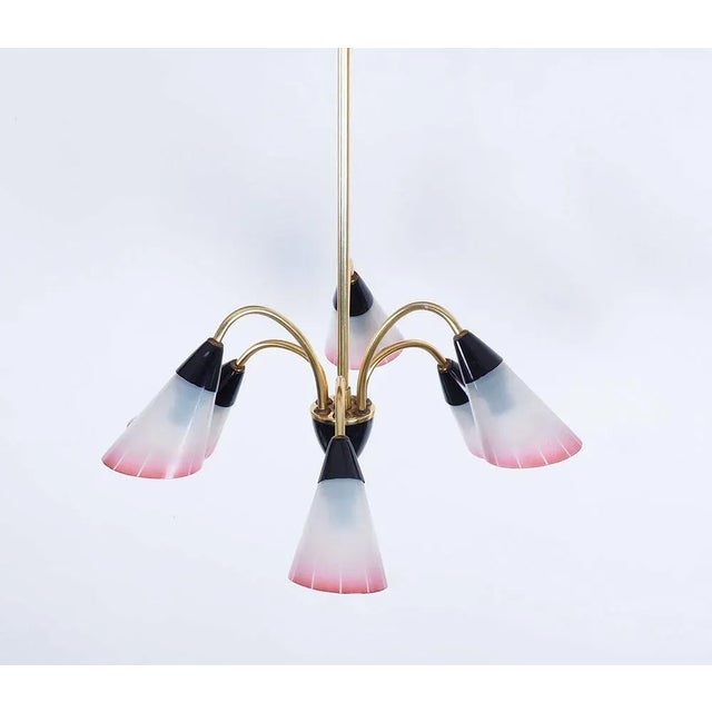 Mid-Century Modern Vintage Italian Chandelier in Brass and Glass, 1950s For Sale - Image 3 of 10