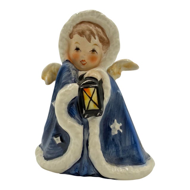 Vintage 1950s Goebel West Germany Petite Angel With Lantern Figurine – Blue Coat Holiday Cherub For Sale