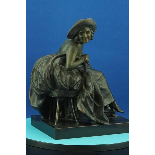 Art Nouveau Ceramic Sculpture Depicting a Lady on a Thonet Chair by Guido Cacciapuoti, Naples, Italy, Early 1900s For Sale - Image 12 of 18