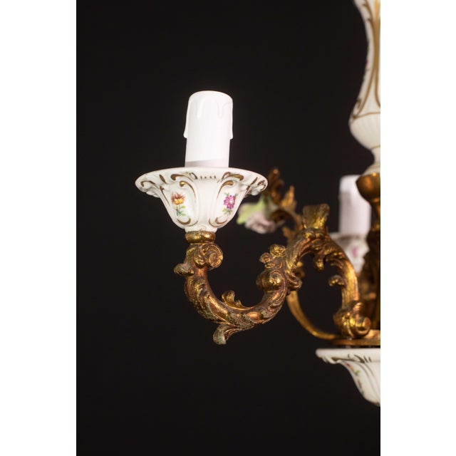 Vintage Ceramic and Brass Chandelier, 1960s For Sale - Image 10 of 12