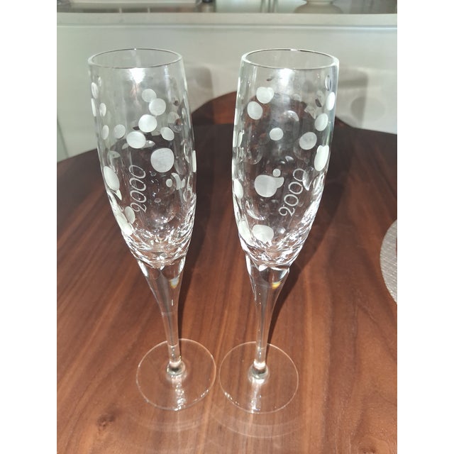 Royal Doulton 1990s Royal Doulton Millennium 2000 Crystal Champagne Flutes Celebration Set of 2 For Sale - Image 4 of 6