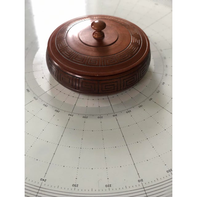 Mid 20th Century Vintage Mid-Century Modern Turned Wood Lidded Box With Greek Key Design For Sale - Image 5 of 10