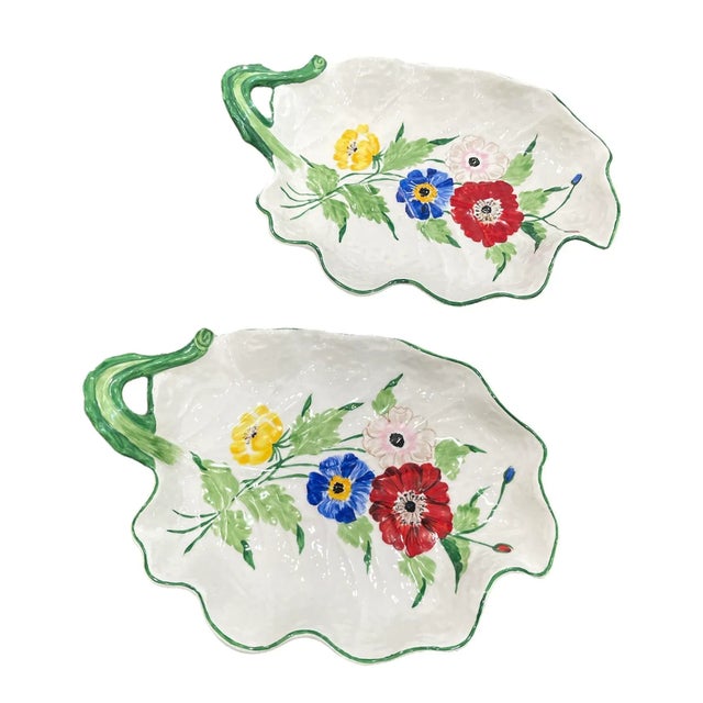 Green Pair Vintage Italian Hand Painted Decorative Bowls For Sale - Image 8 of 11