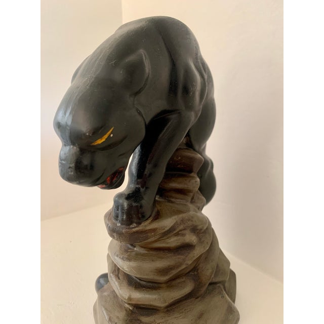 Mid 20th Century Vintage Black Panther Prowling on Rock Statue For Sale - Image 5 of 5