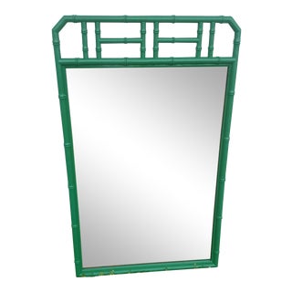 Vintage Palm Beach Regency Emerald Green Faux Bamboo Mirror For Sale