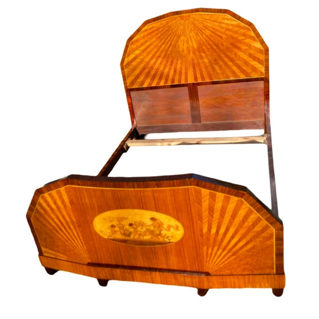 French Art Deco Inlaid Double Bed, 1930s For Sale - Image 3 of 16