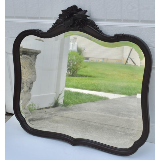 Antique Carved Mahogany Victorian Style Oval Wall Mirror W/Carved Love Birds For Sale - Image 4 of 14