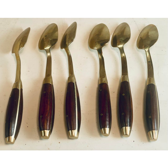 Mid 20th Century Rosewood & Brass Desert Demitasse Spoons Set of 6 For Sale - Image 10 of 11