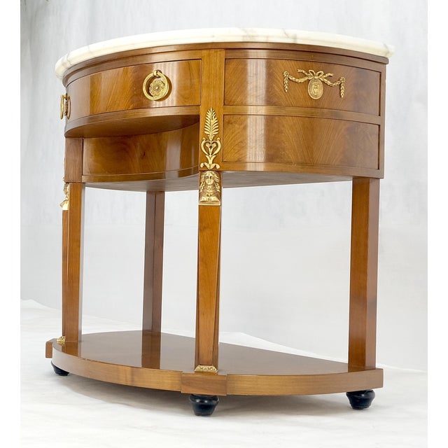 White Walnut Marble Top Neoclassical Demi Lune Bronze Mount Console Table 1 Drawer For Sale - Image 8 of 18