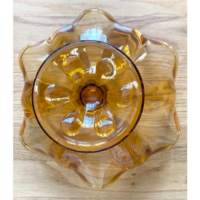 Glass 1960s Viking Art Glass Epic Amber Six Petal Footed Wavy Pedestal Compote Bowl For Sale - Image 7 of 7