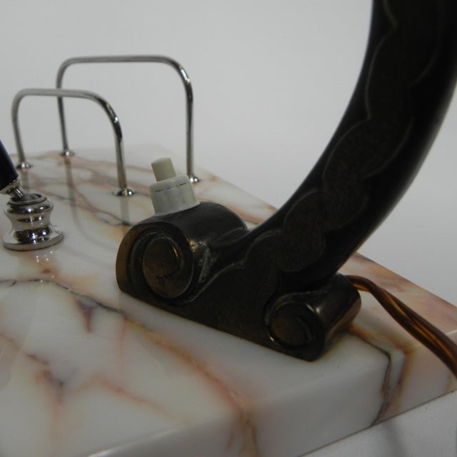 Brown Art Deco Marble, Glass, and Steel Desk Lamp with Pen and Letter Holder, 1930s For Sale - Image 8 of 18
