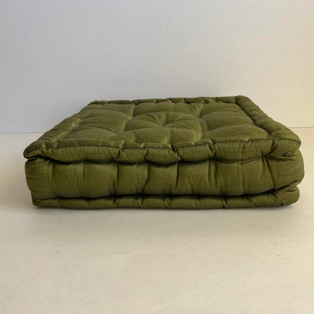 Mid Century 1960s Silk Dupioni Tufted Pillow Square Avocado Green Throw Cushion For Sale - Image 6 of 8