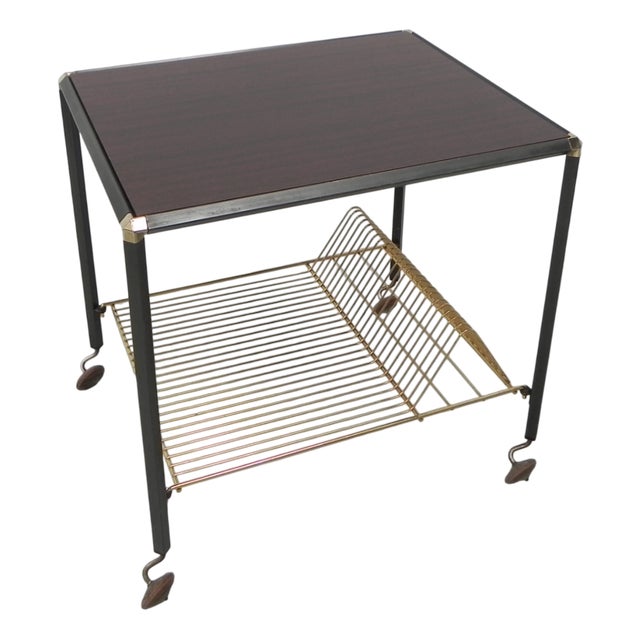 Vintage Coffee Table on Castors with Singles Rack, 1960s For Sale