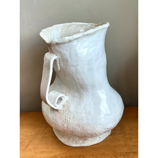 Contemporary Vintage Monumental White Ceramic Double-Handled Vase For Sale - Image 3 of 12