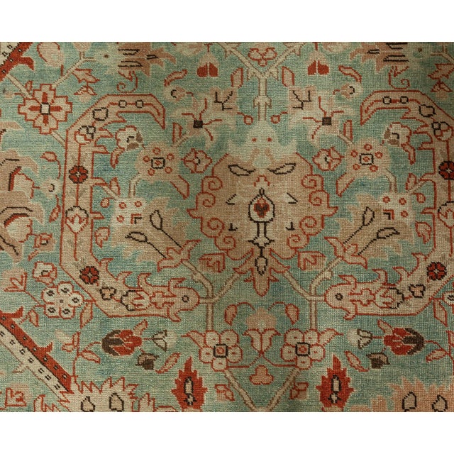 Beige 1920s Persian Tabriz Blue Background Floral Handmade Wool Rug For Sale - Image 8 of 8