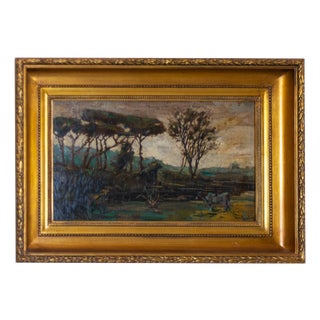 Mello Junior, Cow by River, Portugal, 20th Century, Oil on Wood, Framed For Sale