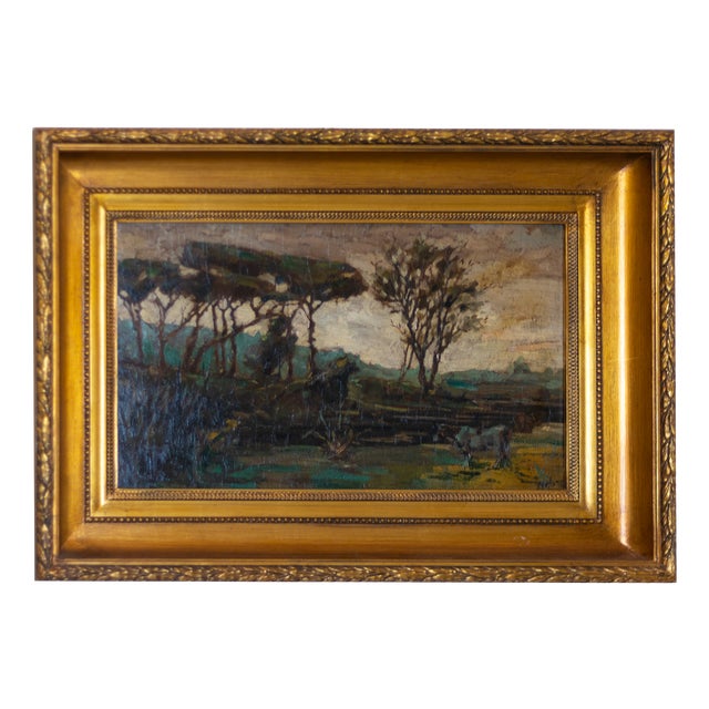 Mello Junior, Cow by River, Portugal, 20th Century, Oil on Wood, Framed For Sale