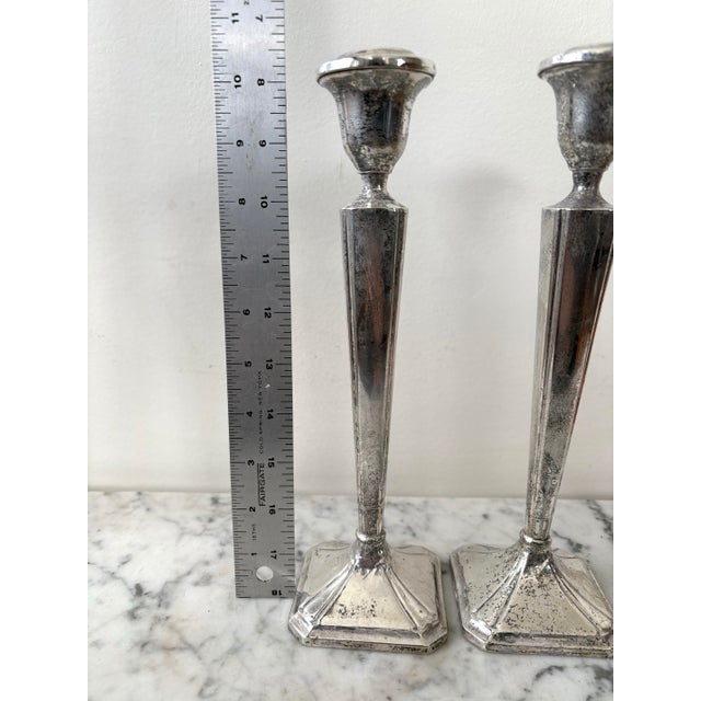 Art Deco Antique Sterling Silver Weighted Candlesticks For Sale - Image 3 of 5