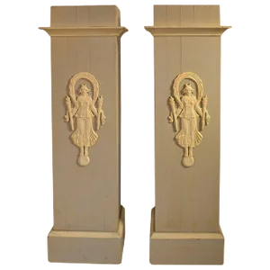 Decorative Painted French Pedestals With Carved Indochine Figures - a Pair