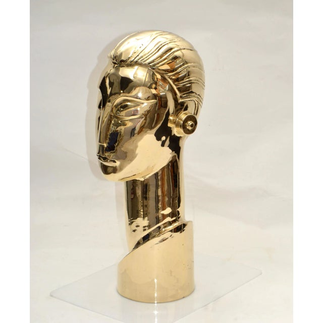 Art Deco Style Manner of Franz Hagenauer Bronze Bust with Elongated Neck. Figurative Sculpture depicting the head of a...