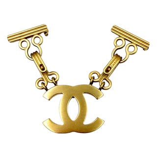 Chanel Vintage Gold CC Hook and Eye Large Double Brooch For Sale