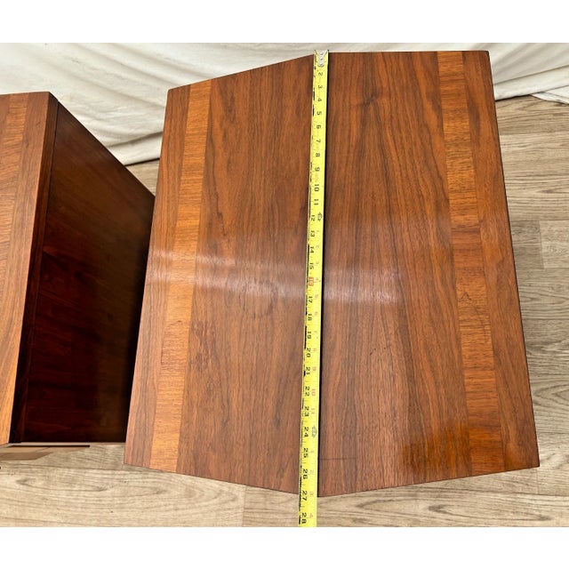 Mid Century Lane Nightstands Staccato Block Brutalist Front Walnut Side Tables, A Pair For Sale - Image 11 of 15