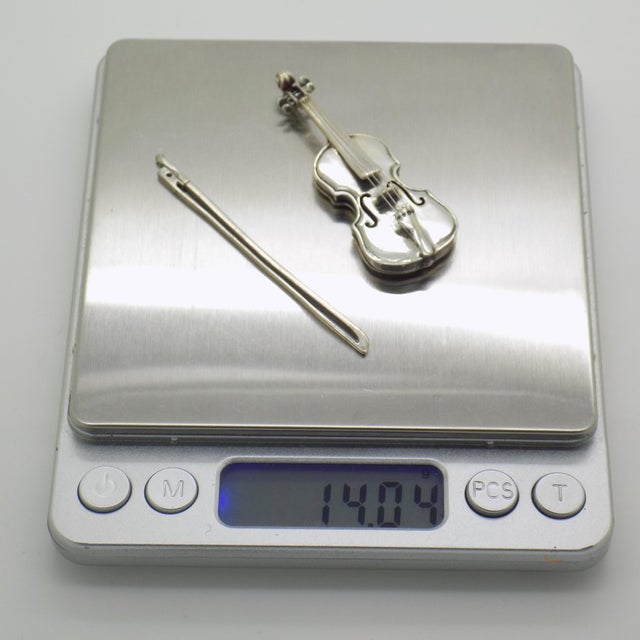 Vintage Italian Handmade Genuine Silver Violin Miniature with Metal Case by Sacchetti Silversmith, 1970s For Sale - Image 13 of 16