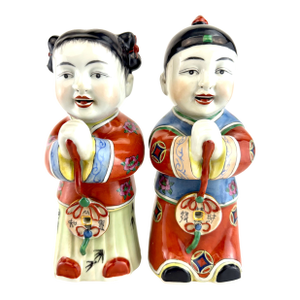 Vintage Asian Famille Rose Porcelain Figures, Republic Period Style, a Pair