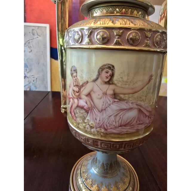 Grand Tour Antique Original Signed Pink Royal Vienna Museum Urn For Sale - Image 3 of 12