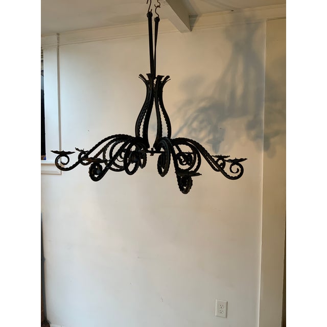 Rustic European 1920s Rustic Rococo Style Wrought Iron Chandlier. For Sale - Image 3 of 9