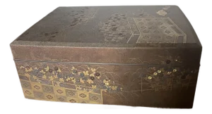 Antique Japanese Maki-E-Tebako Lacquer Box Decorated With Gold & Silver Chrysanthemum Meiji Period