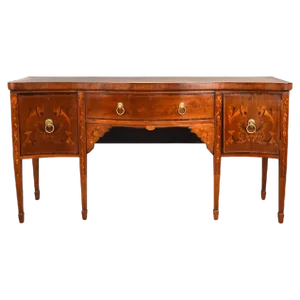 20th Century English Edwardian Mahogany Inlaid Serpentine Sideboard, 1900s
