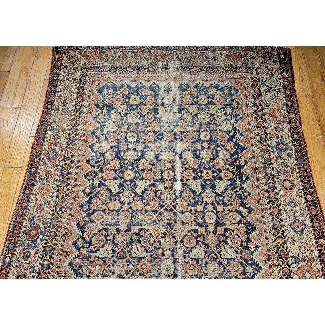 Antique Persian Malayer Gallery Rug, Hand-Knotted Wool, Geometric Pattern, 7x15, Blue & Ivory For Sale - Image 11 of 18