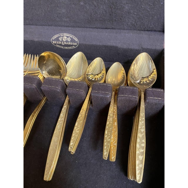 Metal 1950s Modernist Pattern Gold Plated Stainless Flatware Set of 92 by Reed and Barton For Sale - Image 7 of 14